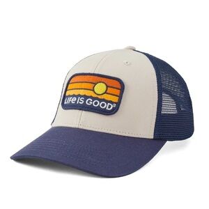 Life Is Good Trucker Hat Clean Sunrise Water Stripe OS Mesh Back Navy White NEW